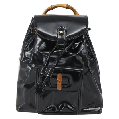 Gucci Vintage Bamboo Backpack Patent, BLACK, PATENT_LEATHER, Backpack