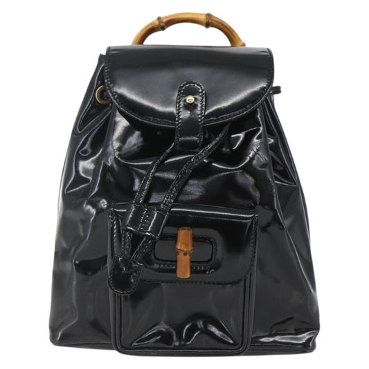 Gucci Vintage Bamboo Backpack Patent, BLACK, PATENT_LEATHER, Backpack