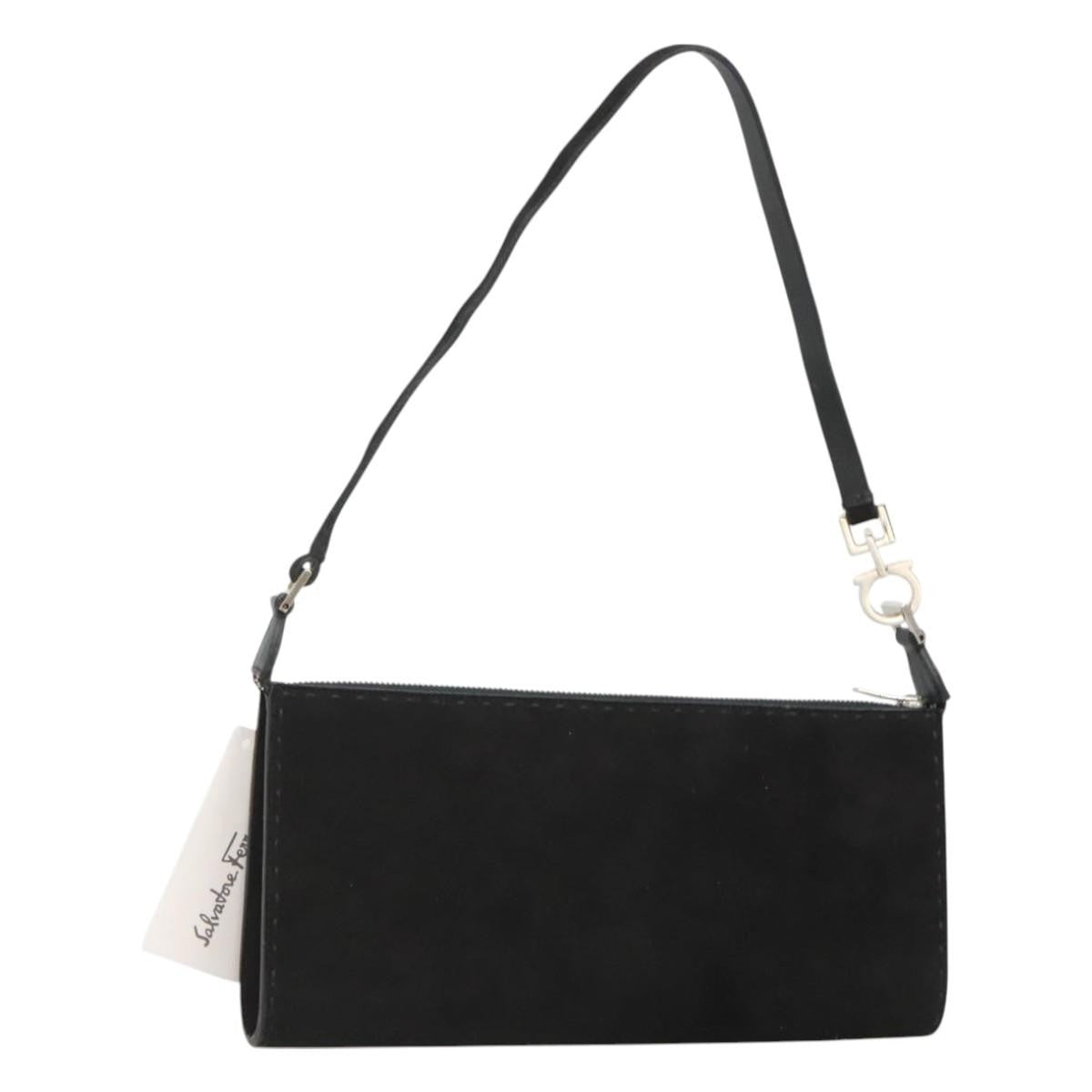 Salvatore Ferragamo Gancini handbag Suede, BLACK, SUEDE, Handbag