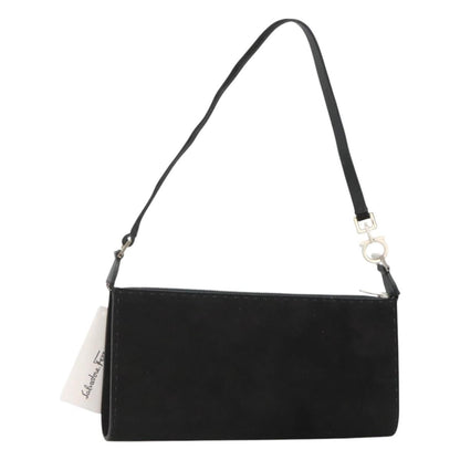 Salvatore Ferragamo Gancini handbag Suede, BLACK, SUEDE, Handbag