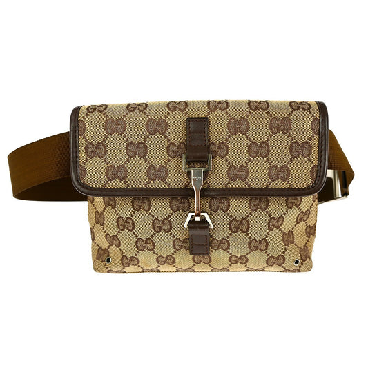 Gucci Buckle Belt Bag GG Canvas, BEIGE, CANVAS, Shoulder bag