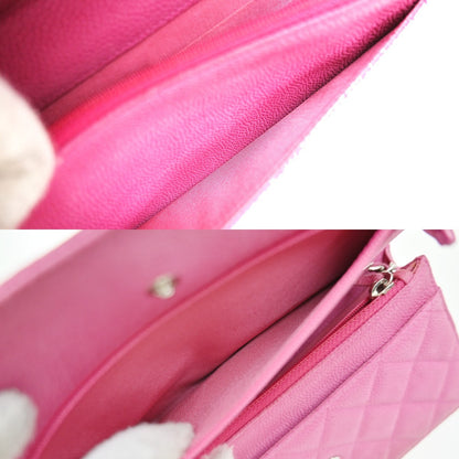 Chanel Wallet on Chain Quilted Grained Calfskin, PINK, LEATHER, Clutche & pouche