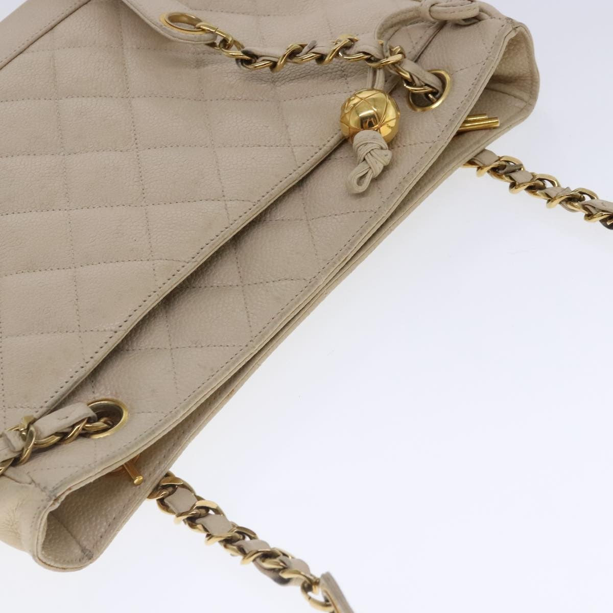 Chanel Vintage Slit Pocket Shoulder Bag Quilted Caviar, Beige, Leather, Shoulder Bag