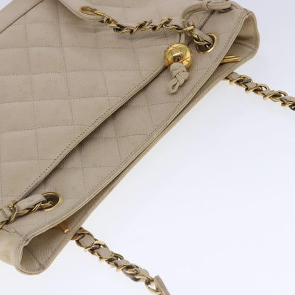 Chanel Vintage Slit Pocket Shoulder Bag Quilted Caviar, Beige, Leather, Shoulder Bag