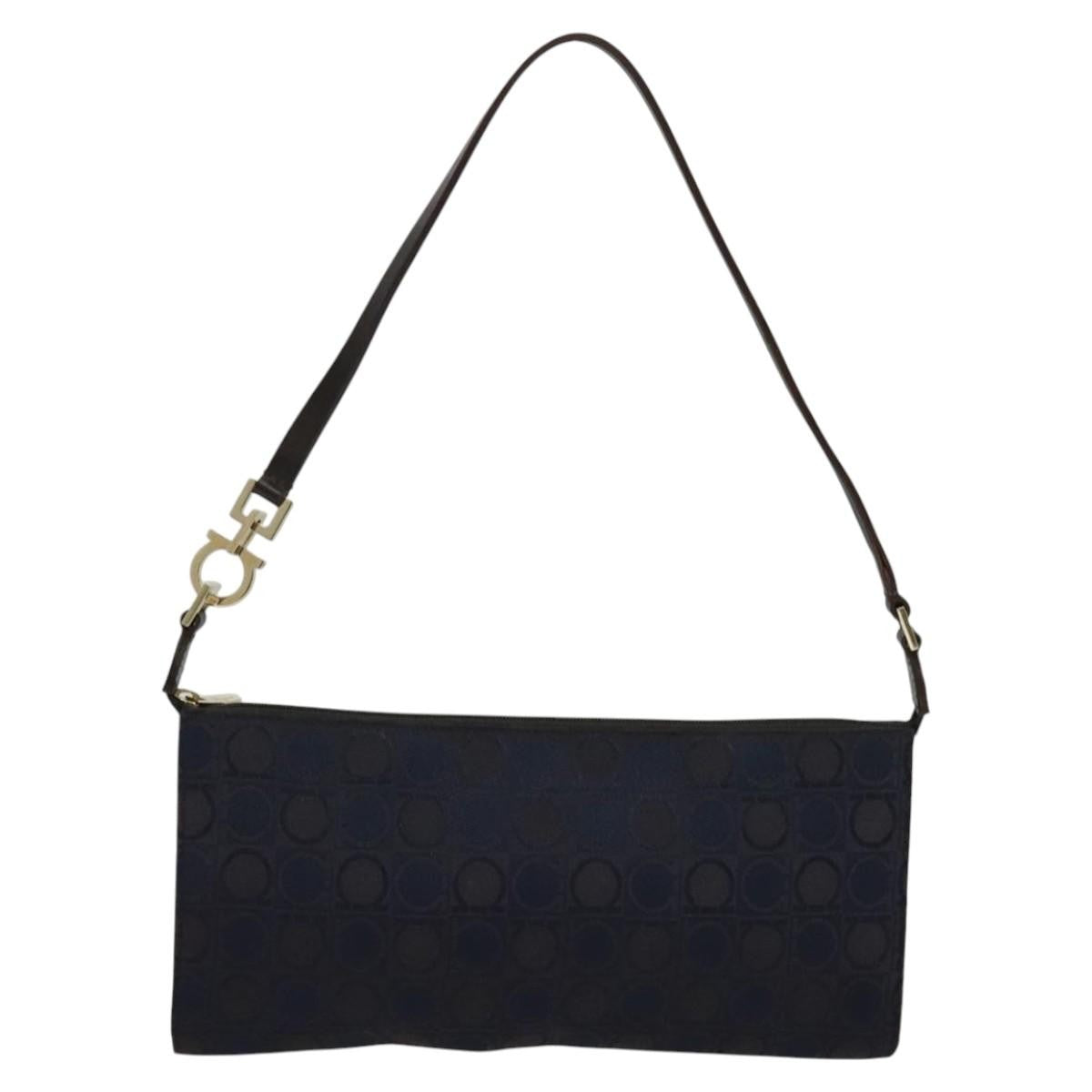 Salvatore Ferragamo Gancini handbag Canvas, NAVY, CANVAS, Handbag