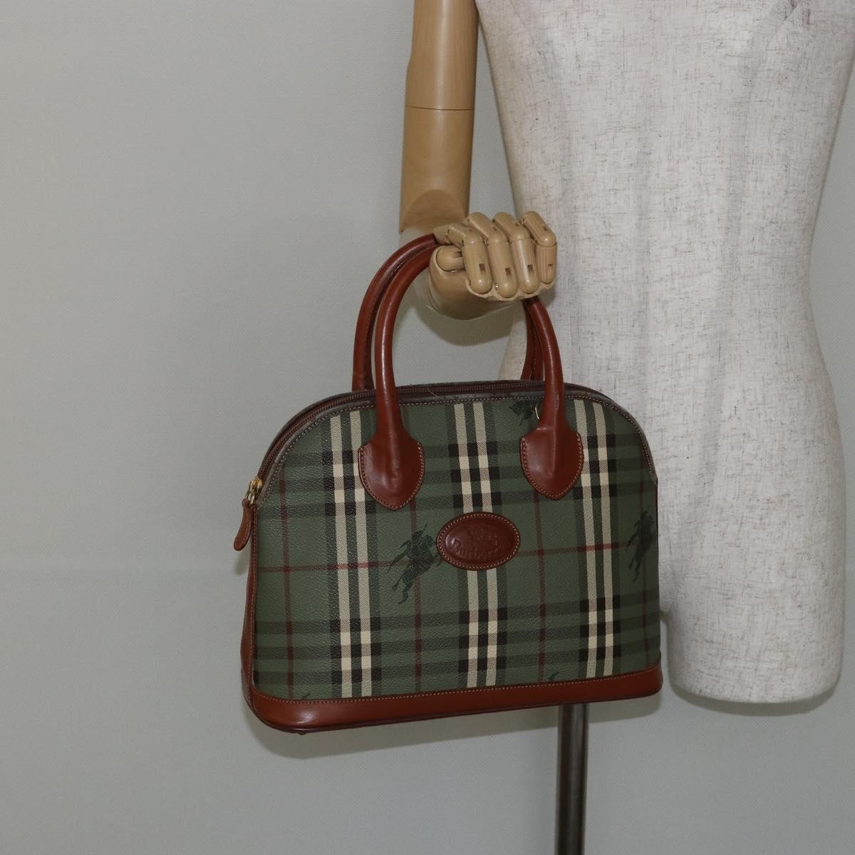 Burberry Nova Handbag Check Pattern, GREEN, PVC, Handbag