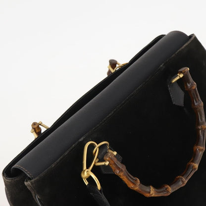 Gucci Vintage Diana Bamboo Top Handle Tote Ostrich, Black, Suede, Tote Bag