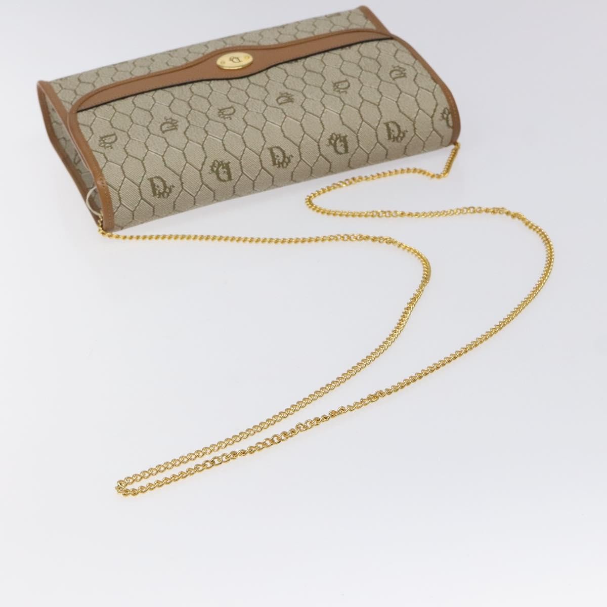 Christian Dior Vintage Honeycomb Flap Crossbody Bag Coated Canvas, BEIGE, CANVAS, Crossbody bag