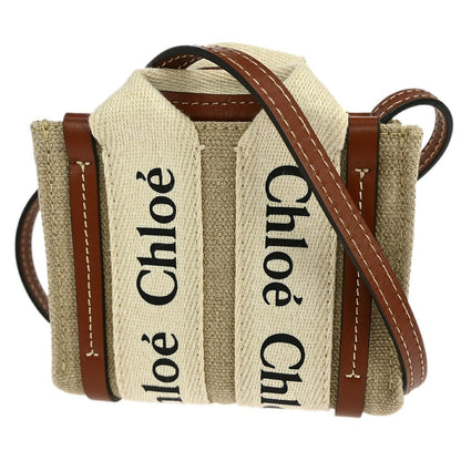 Chloe Woody Convertible Tote Canvas with Leather, BEIGE, CANVAS, Handbag