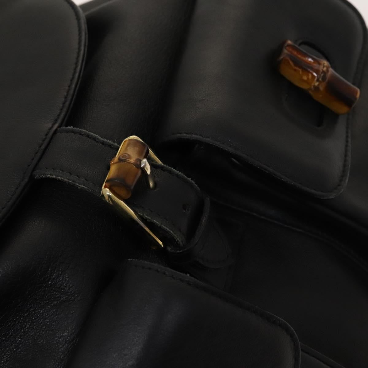 Gucci Vintage Bamboo Backpack Leather, Black, Leather, Backpack