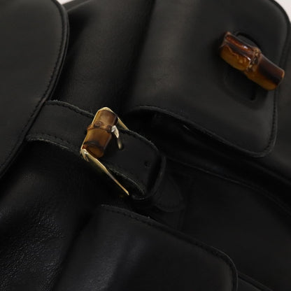 Gucci Vintage Bamboo Backpack Leather, Black, Leather, Backpack