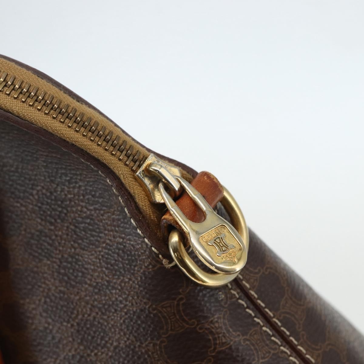 Celine Vintage Macadam Handbag Canvas and Leather, BROWN, CANVAS, Handbag
