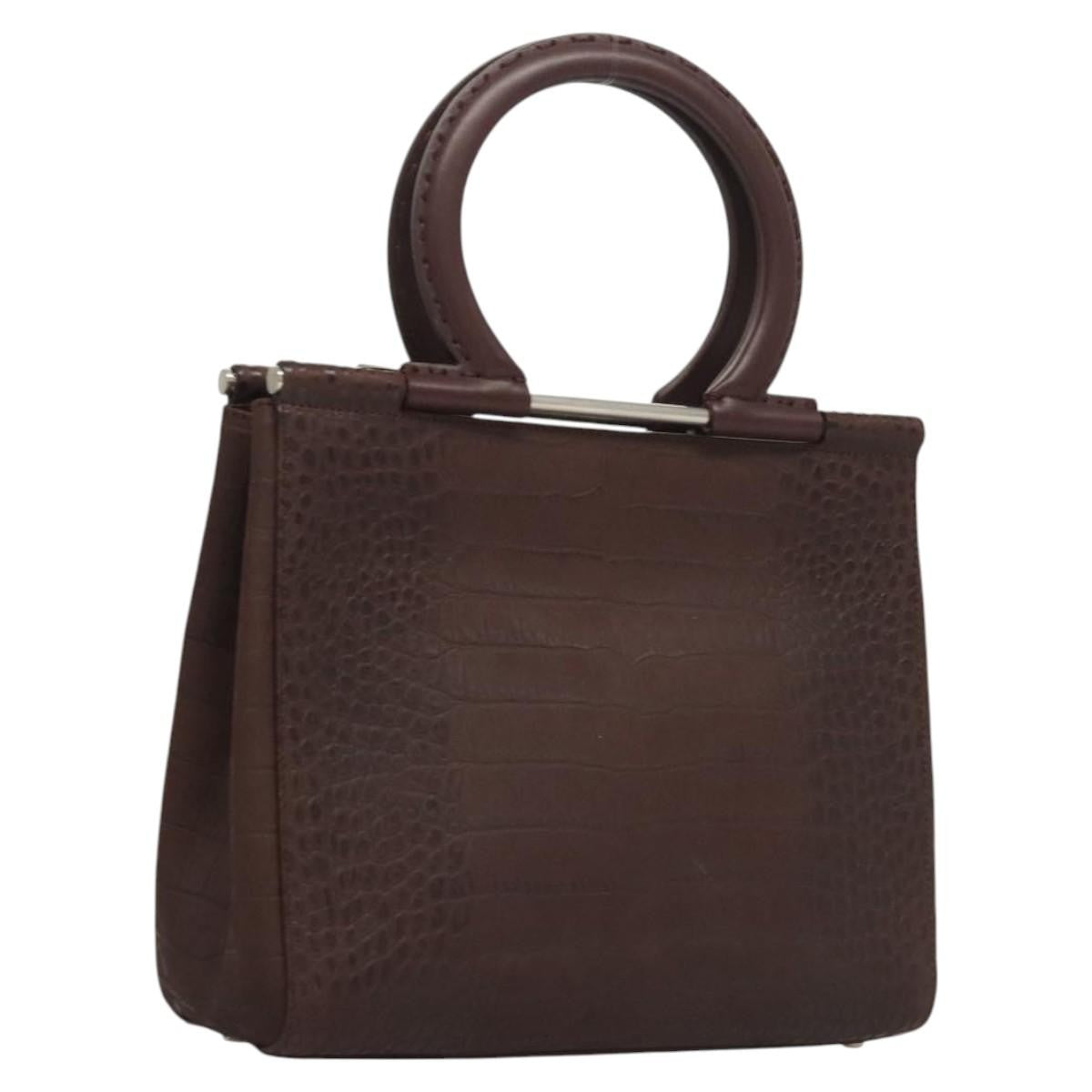 Salvatore Ferragamo Gancini handbag Leather, BROWN, LEATHER, Handbag