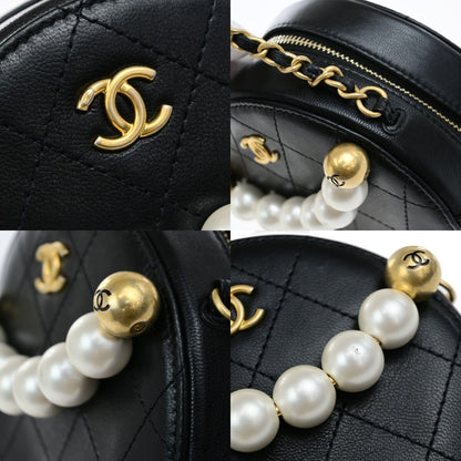 Chanel Chic Pearls Round Clutch with Chain Quilted Lambskin, BLACK, LEATHER, Shoulder bag