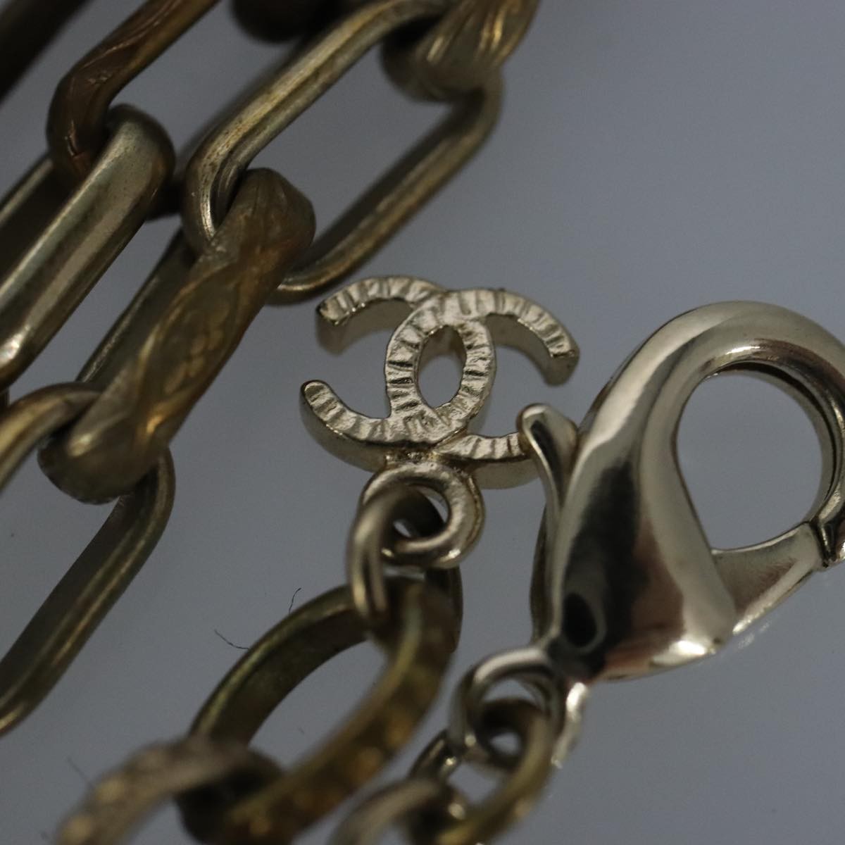 Chanel Vintage Double Strand CC Pendant Necklace Metal with Crystals, GOLD, METAL, Necklace