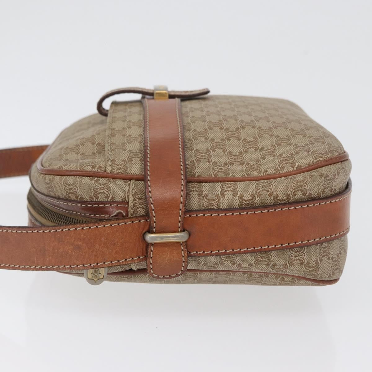 Celine Vintage Macadam Shoulder Bag Canvas and Leather, BEIGE, CANVAS, Shoulder bag