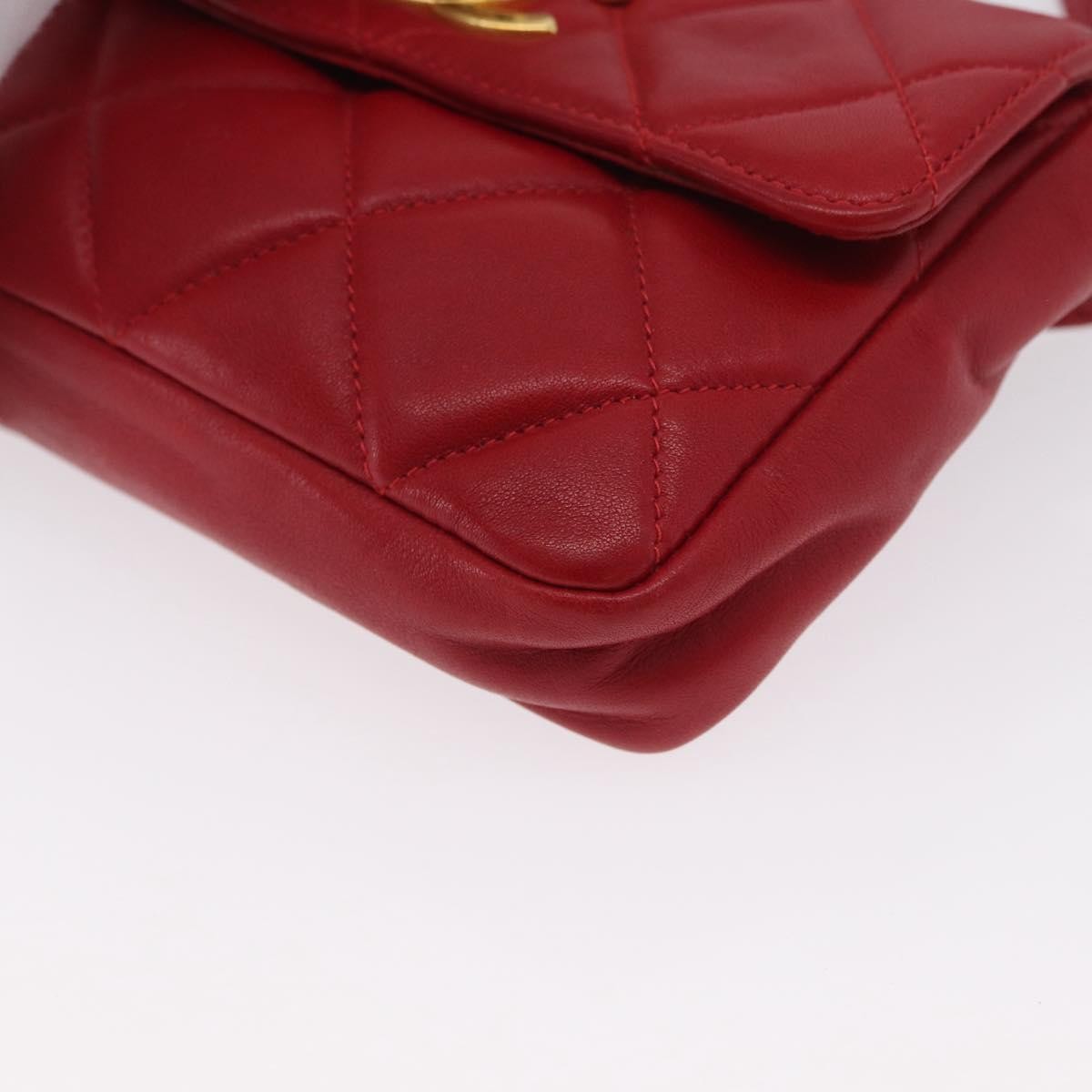 Chanel Vintage CC Flap Waist Bag Quilted Lambskin, Red, Leather, Clutch