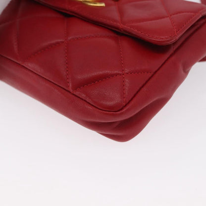 Chanel Vintage CC Flap Waist Bag Quilted Lambskin, Red, Leather, Clutch