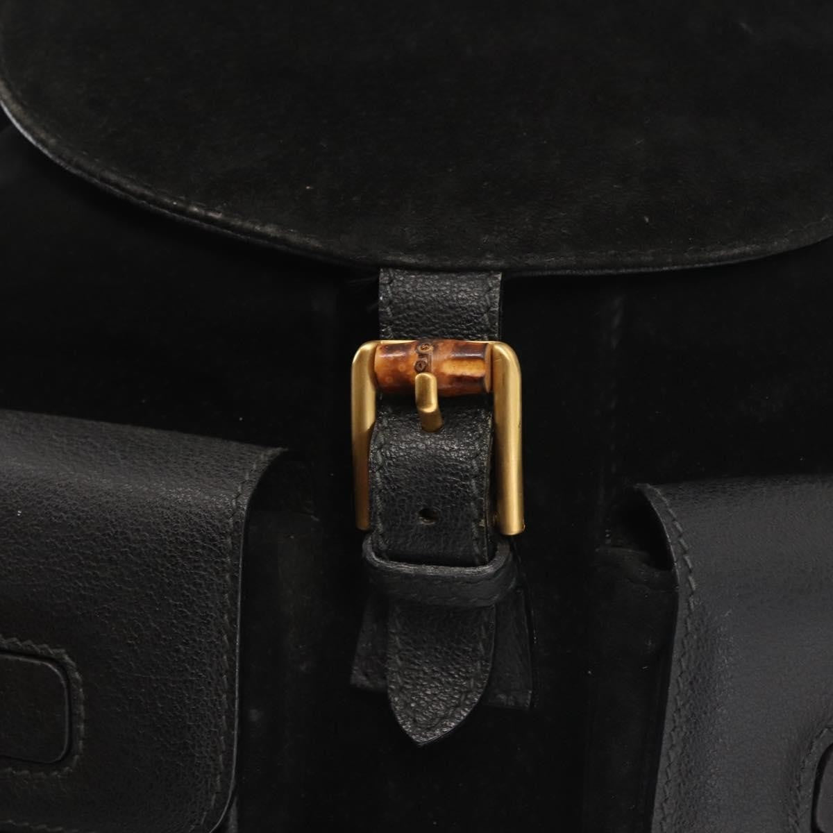 Gucci Vintage Bamboo Backpack Suede, BLACK, SUEDE, Backpack