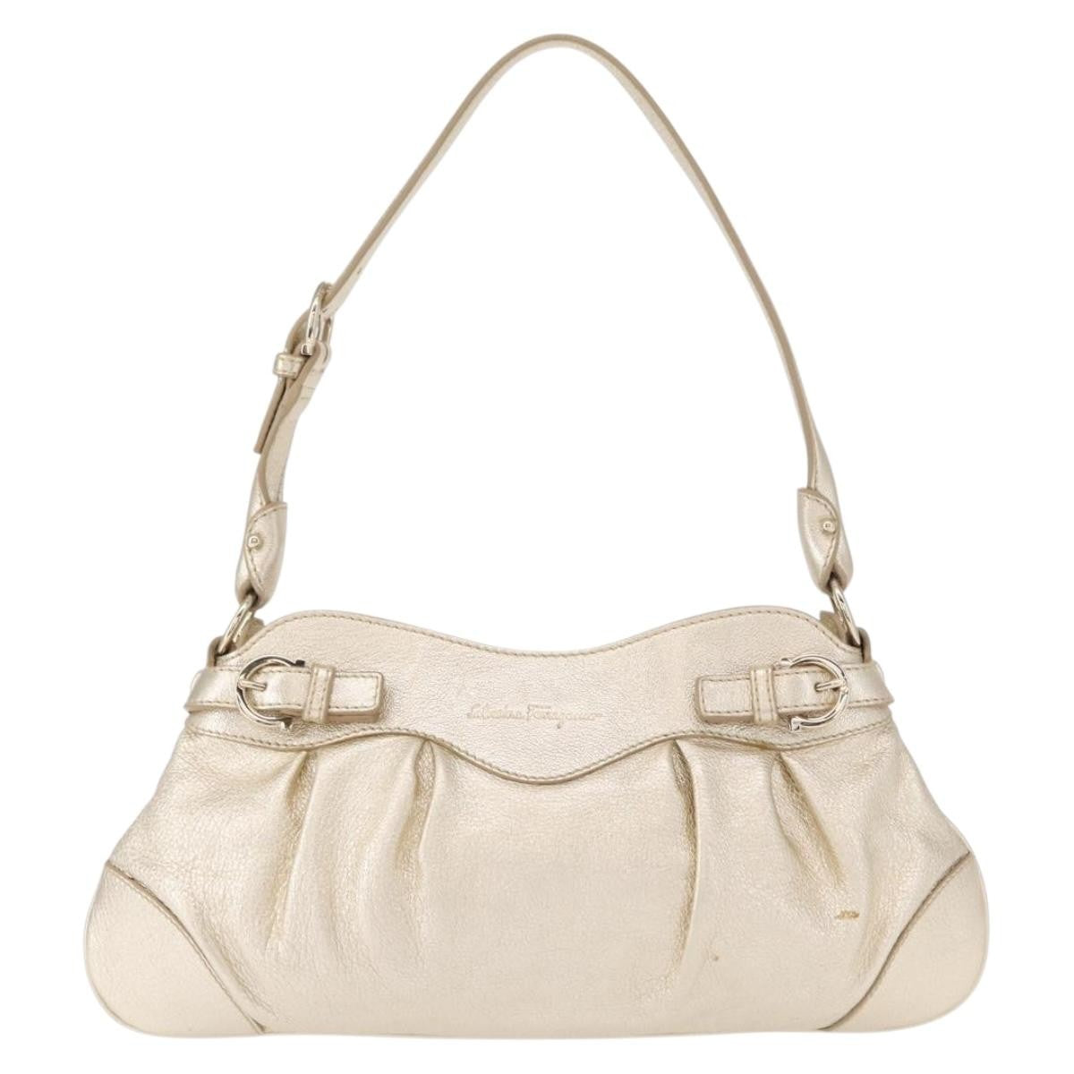 Salvatore Ferragamo Gancini Shoulder Bag Leather, GOLD, LEATHER, Shoulder bag