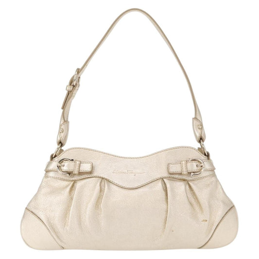 Salvatore Ferragamo Gancini Shoulder Bag Leather, GOLD, LEATHER, Shoulder bag