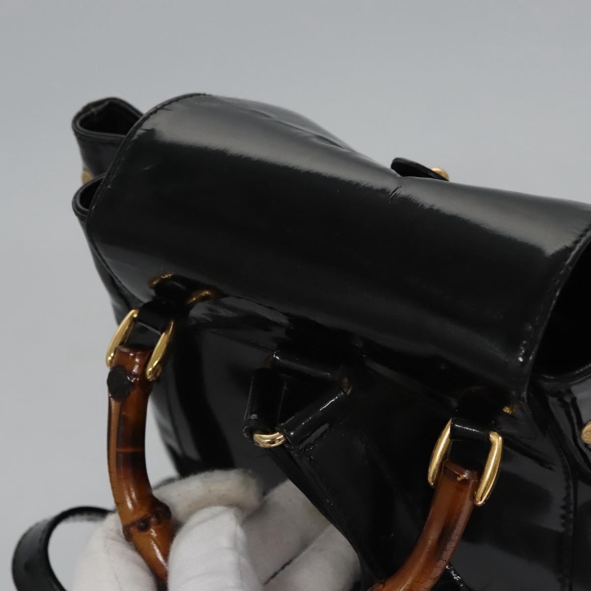 Gucci Vintage Bamboo Backpack Patent, Black, Patent Leather, Backpack