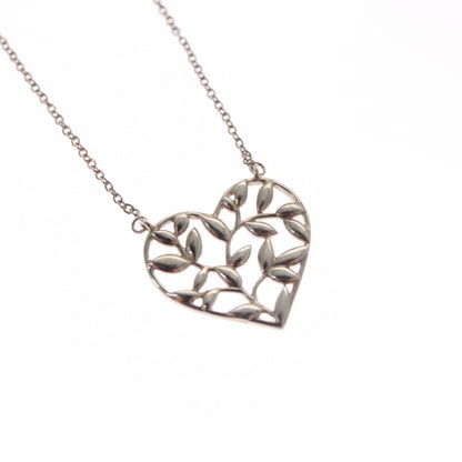 Tiffany & Co. Paloma Picasso Olive Leaf Heart Pendant Necklace Silver, SILVER, SILVER, Necklace