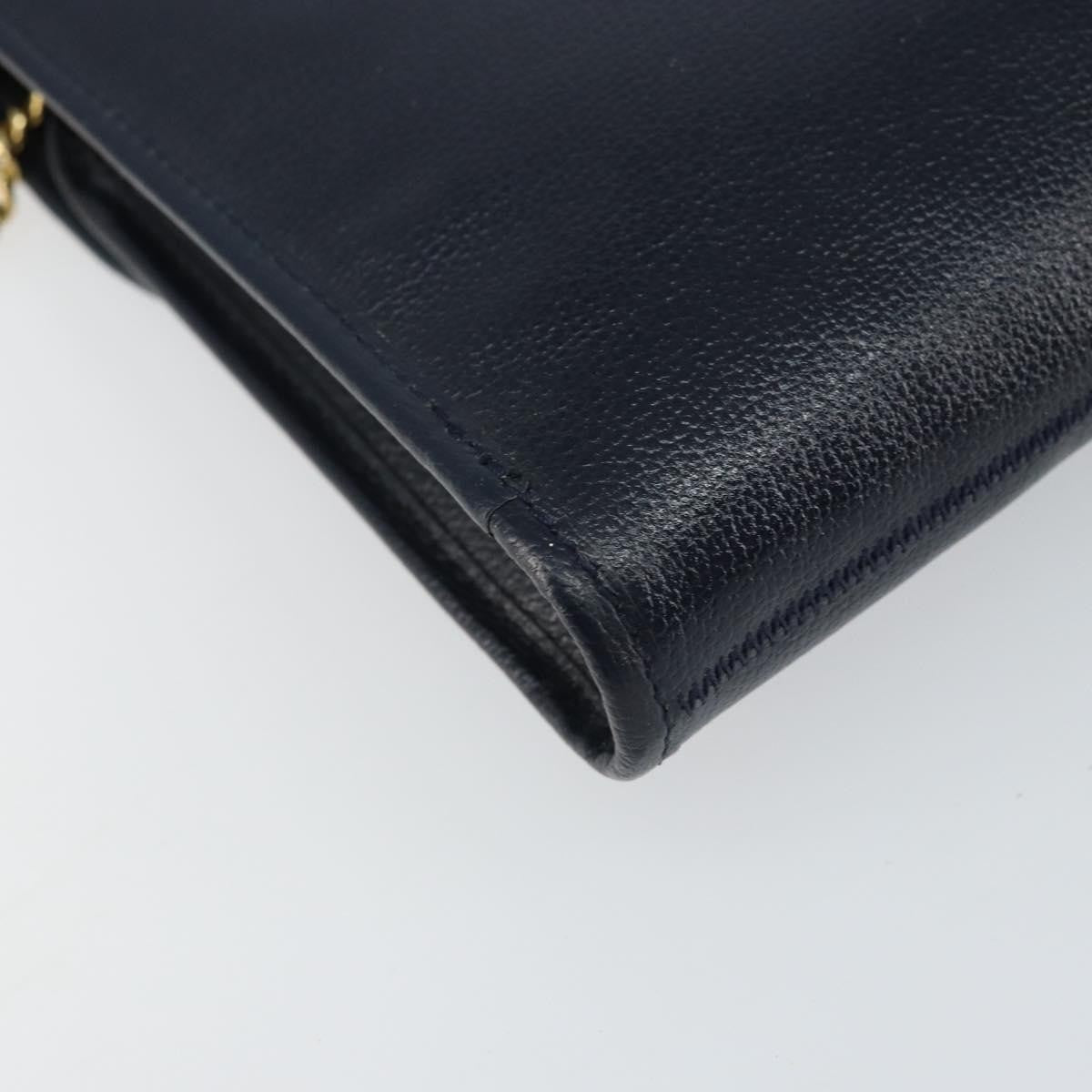 Christian Dior Vintage Chain Flap Shoulder Bag Leather, NAVY, LEATHER, Shoulder bag