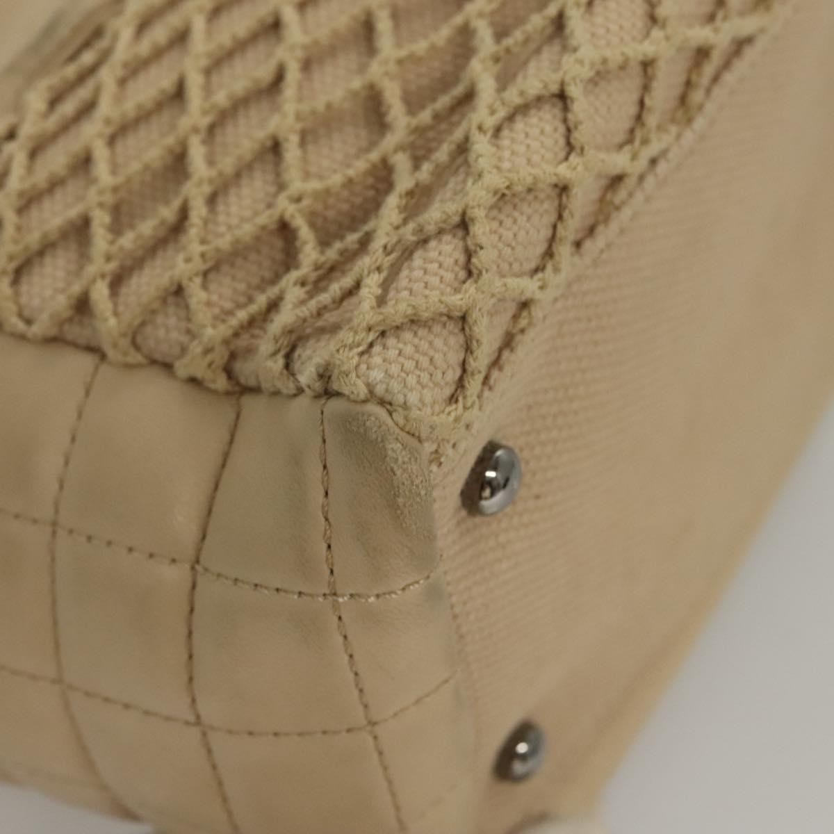 Chanel Vintage Chocolate Bar Tote Quilted Canvas, Beige, Canvas, Handbag