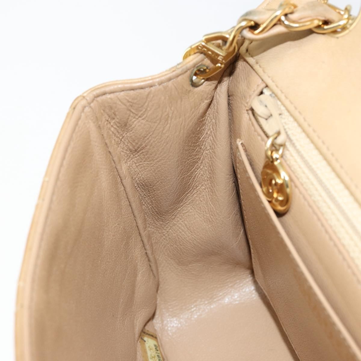 Chanel Vintage Square Classic Single Flap Bag Quilted Lambskin, BEIGE, LEATHER, Shoulder bag