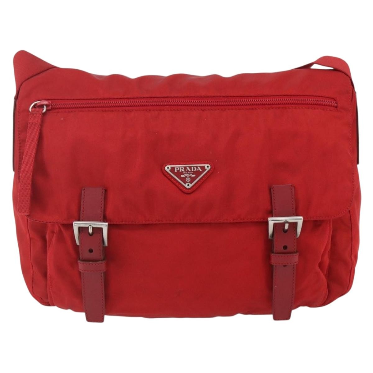 Prada Zip Buckle Messenger Bag Tessuto, Red, Nylon, Shoulder Bag