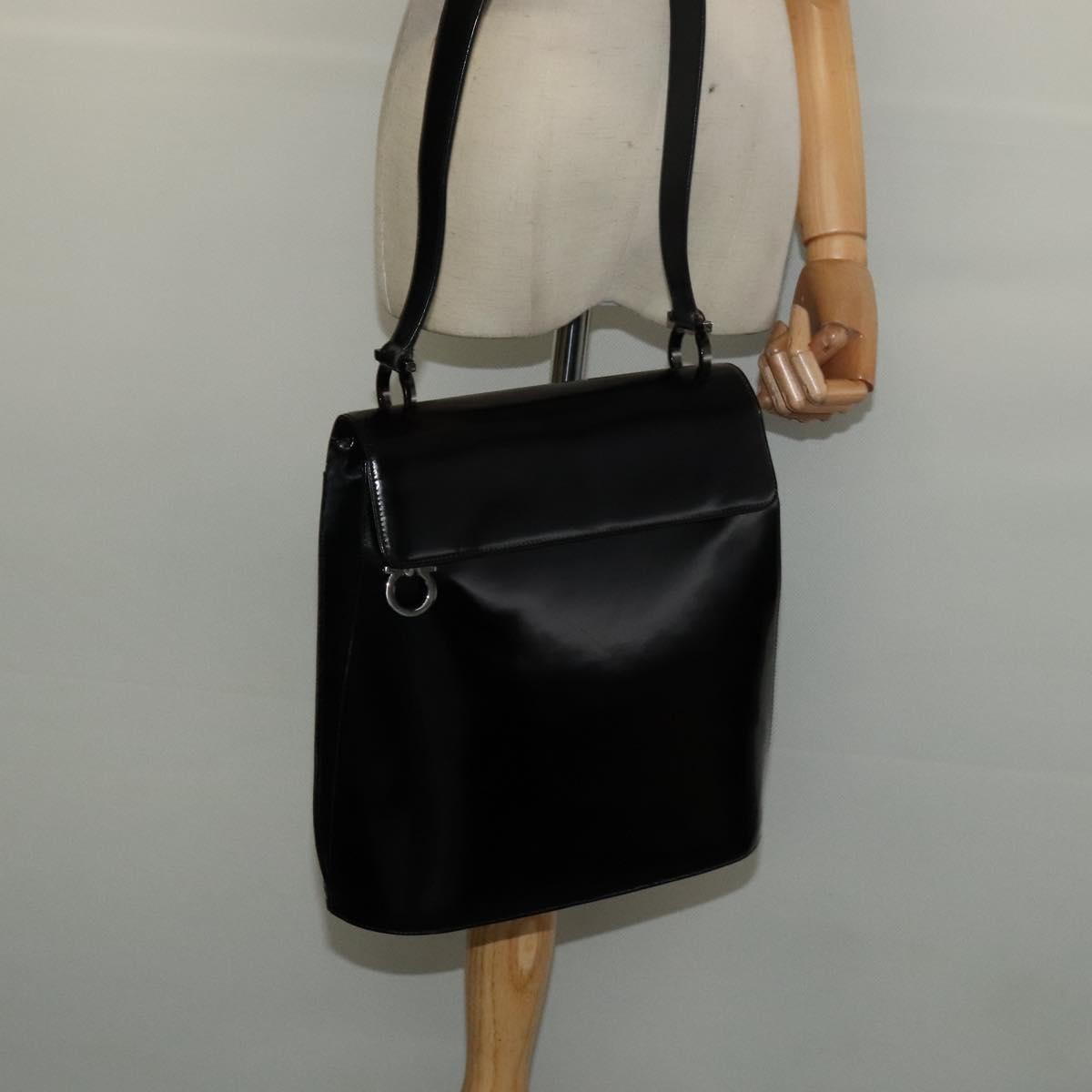 Salvatore Ferragamo Gancini Shoulder Bag Patent Leather, BLACK, PATENT_LEATHER, Shoulder bag