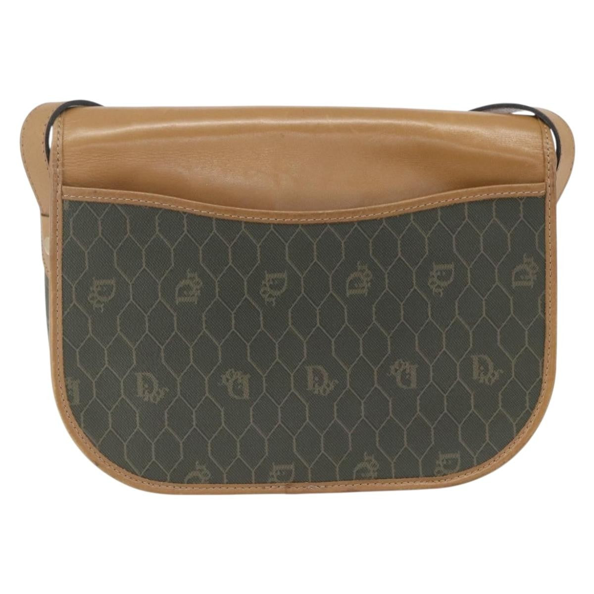 Christian Dior Vintage Honeycomb Flap Crossbody Bag Canvas and Leather, KHAKI, CANVAS, Shoulder bag