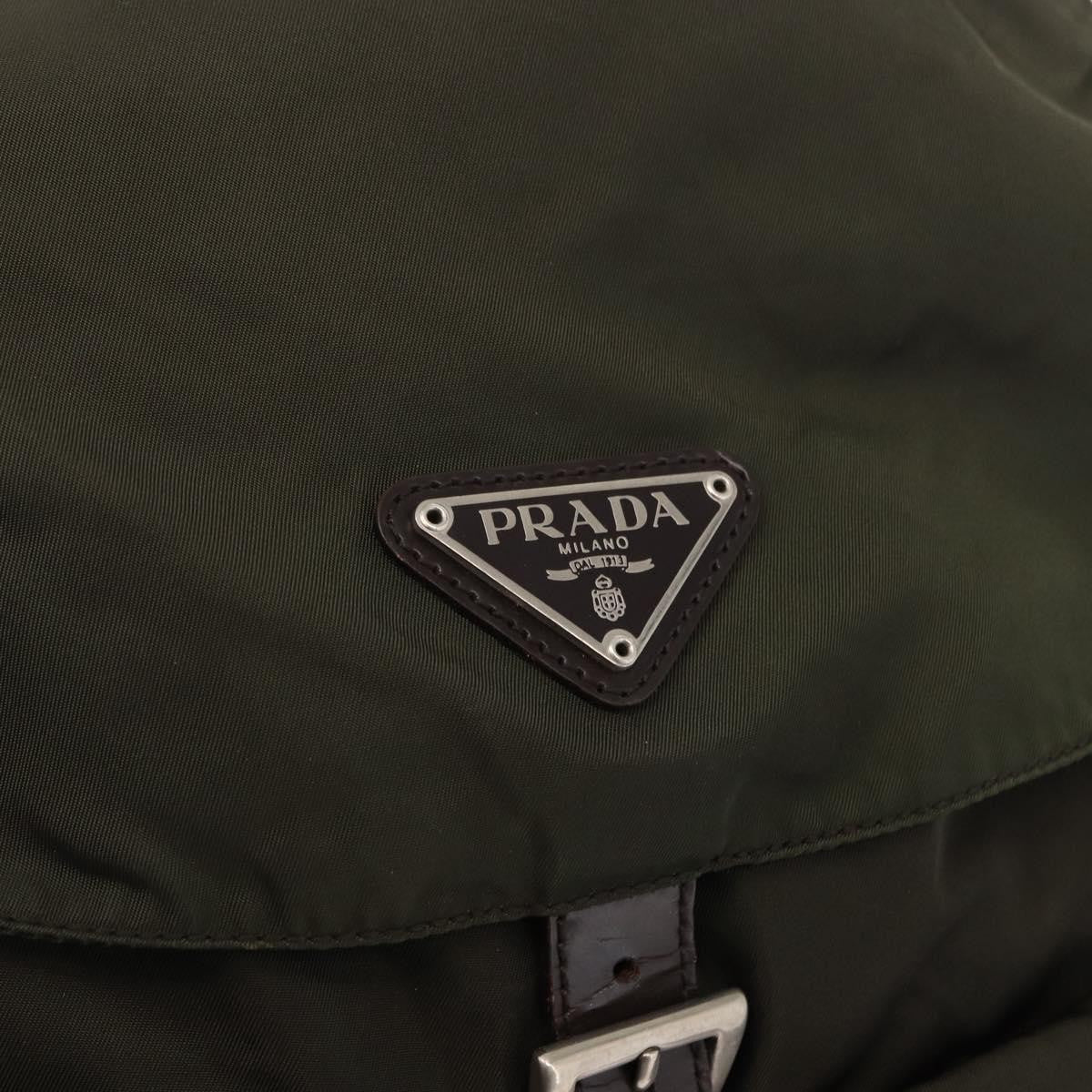 Prada Double Front Pocket Backpack Tessuto, Khaki, Nylon, Backpack