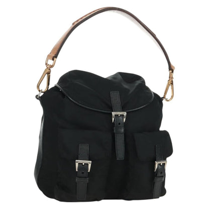 Prada Double Pocket Drawstring Shoulder Bag Tessuto, Black, Nylon, Shoulder Bag
