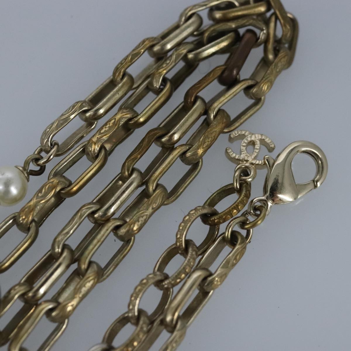 Chanel Vintage Double Strand CC Pendant Necklace Metal with Crystals, GOLD, METAL, Necklace