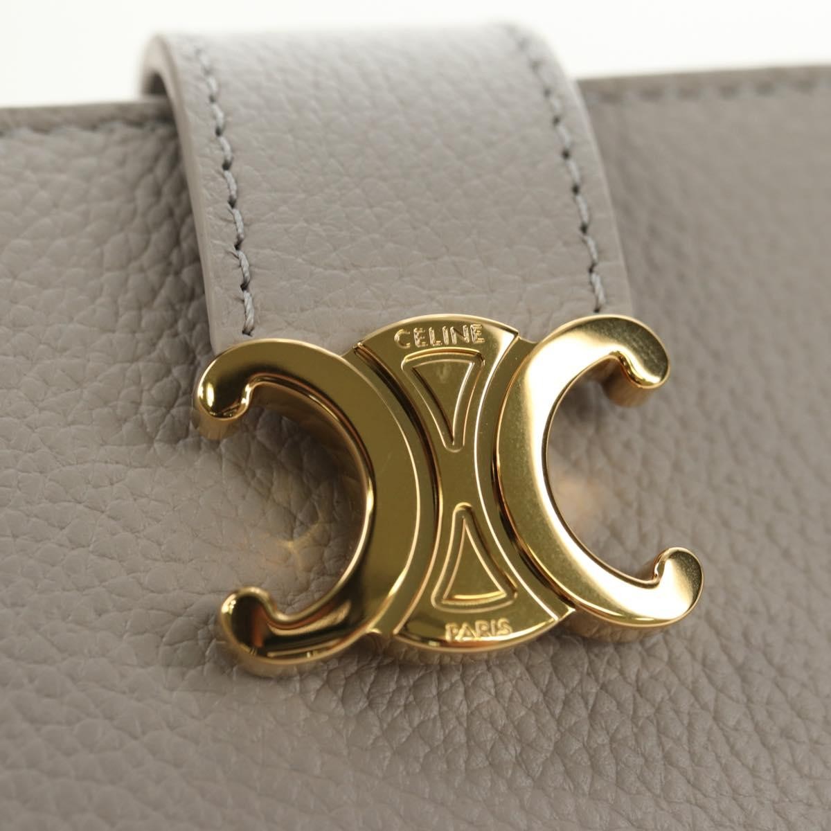 Celine Triomphe Trifold Wallet Leather, Beige, Leather, Wallet