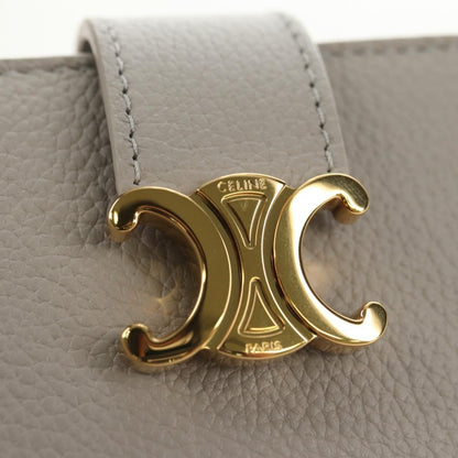 Celine Triomphe Trifold Wallet Leather, Beige, Leather, Wallet