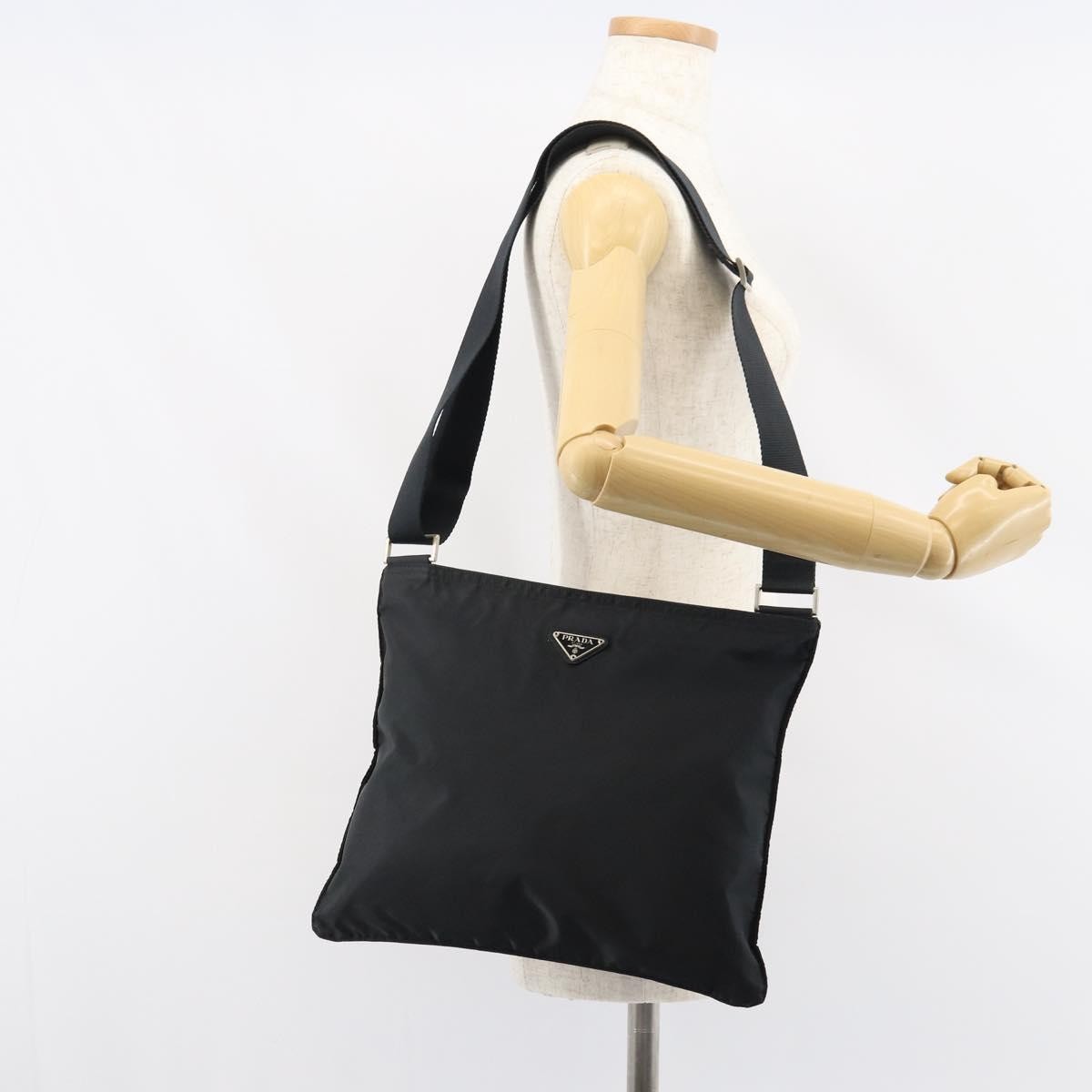 Prada Flat Messenger Bag Tessuto, BLACK, NYLON, Shoulder bag