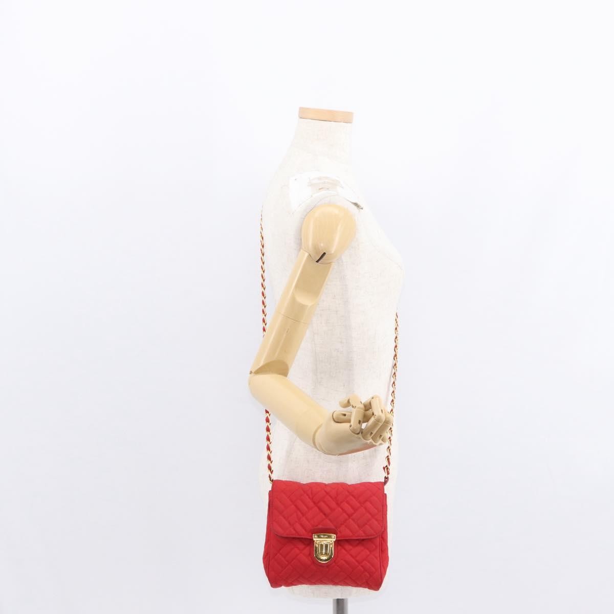 Prada Pushlock Chain Flap Bag Quilted Tessuto, RED, NYLON, Shoulder bag