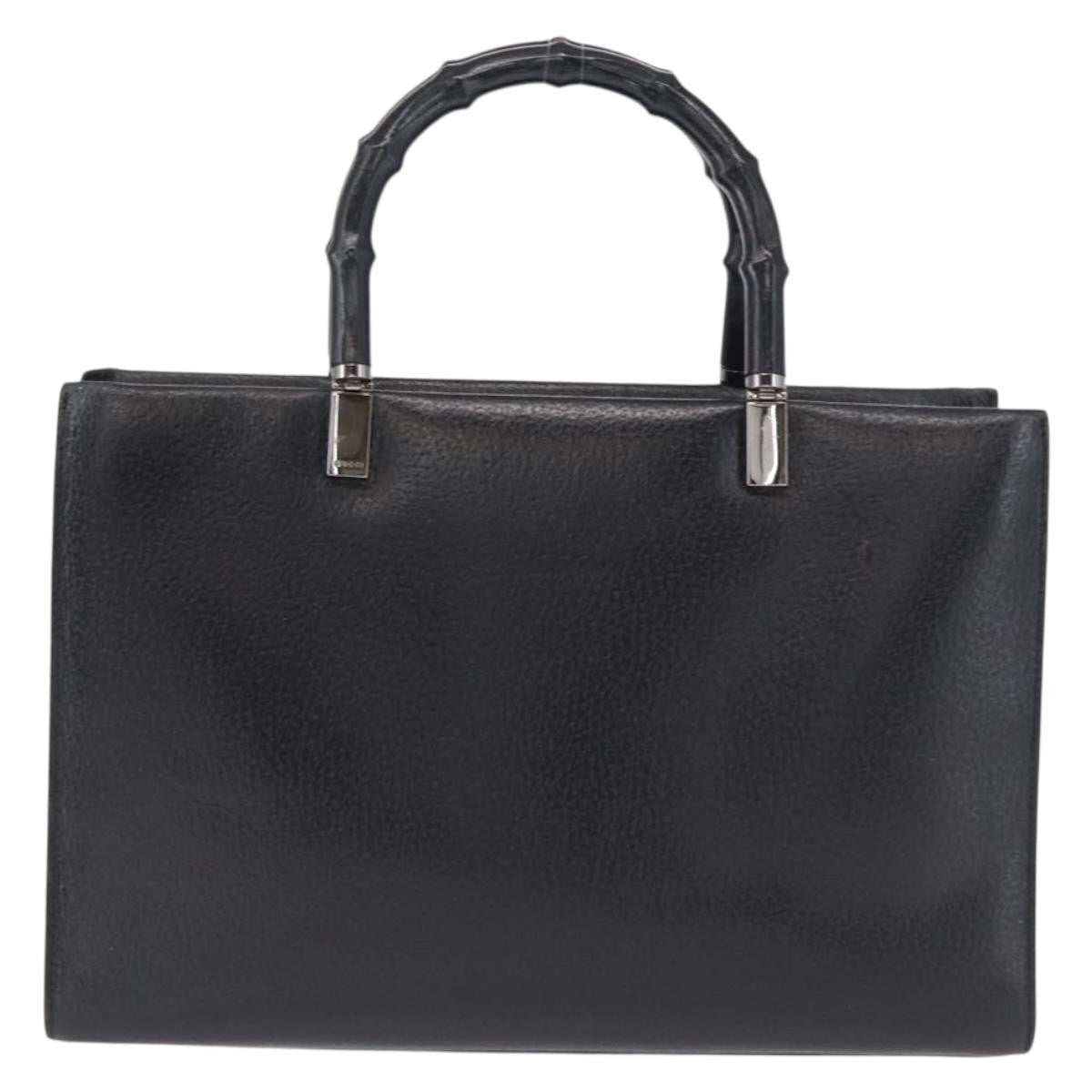 Gucci Vintage Bamboo Handle Bag Leather, BLACK, LEATHER, Handbag