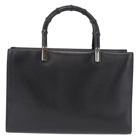 Gucci Vintage Bamboo Handle Bag Leather, BLACK, LEATHER, Handbag