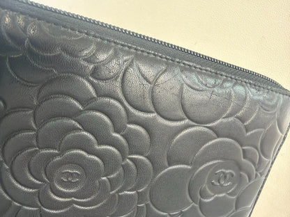 Chanel Camellia Zip Around Organizer Leather, Black, Leather, Wallet