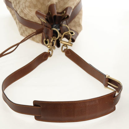 Gucci Drawstring Shoulder Bag GG Canvas with Leather, BEIGE, CANVAS, Shoulder bag