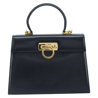 Salvatore Ferragamo Convertible Top Handle Bag Leather, NAVY, LEATHER, Handbag