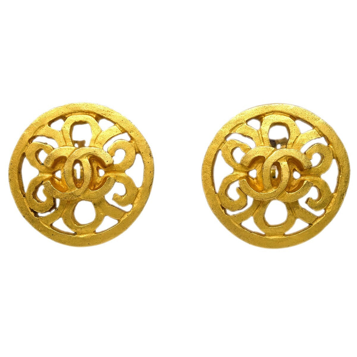 Chanel Vintage CC Round Clip-On Earrings Metal, GOLD, GOLD_PLATED, Earrings