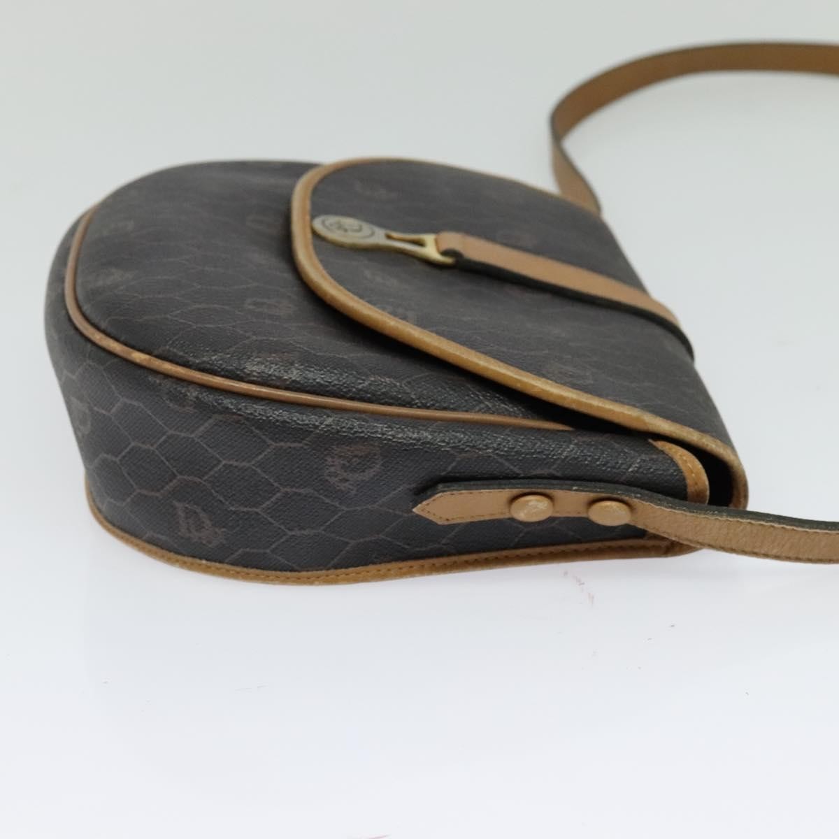 Christian Dior Vintage Honeycomb Flap Crossbody Bag Canvas and Leather, BLACK, CANVAS, Crossbody bag