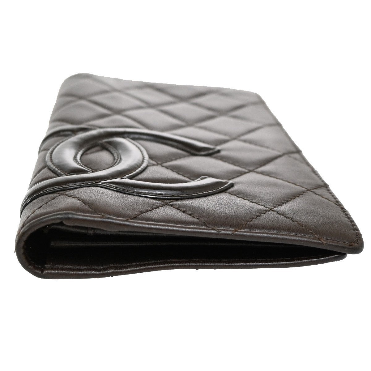 Chanel Cambon Zip Around Wallet Quilted Lambskin, BROWN, PATENT_LEATHER, Wallets