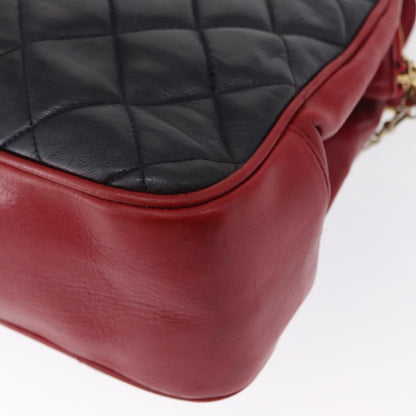 Chanel Vintage Chain Tote Quilted Lambskin, NAVY, LEATHER, Shoulder bag
