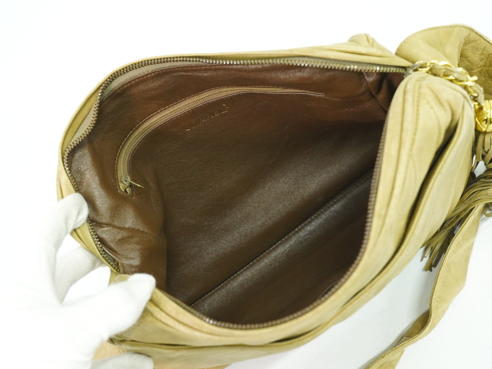 Chanel Vintage Diamond CC Camera Bag Quilted Leather, BEIGE, LEATHER, Crossbody bag